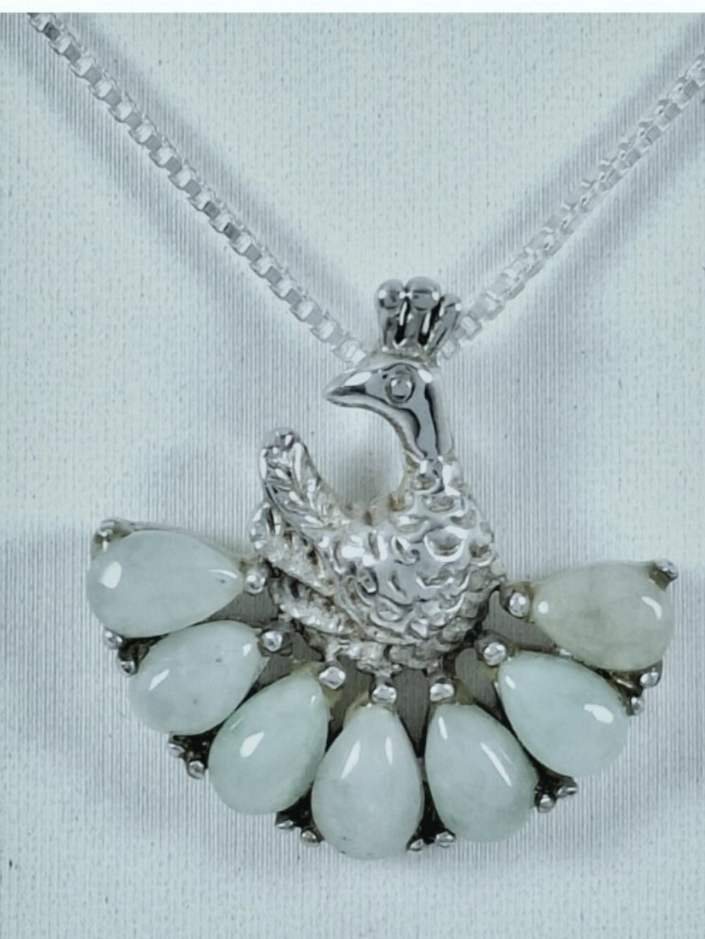 SPI 925 Sterling Italy Real Jade Ornate Peacock Pendant w 20" Box Chain Necklace